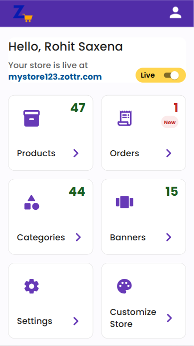 Zottr mobile storefront preview main
